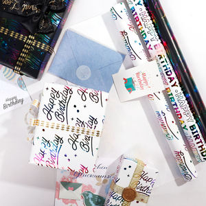 Rainbow Foil <b>Birthday</b> Wrapping <b>Paper</b> 80gsm Soft Metallic 43*300cm Candle & Balloon Design Gift Packaging - Product Image 5