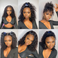 Perruques courtes bouclées en cheveux humains, sans colle, brésiliennes, avec dentelle transparente HD complète pour femmes noires