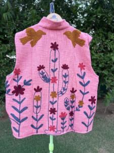 Premium Knitted TNT Embroidery Sleeveless Short Winter <b>Women</b> Handmade Floral Artisan Ethnic Fashion <b>Lightweight</b> Cotton <b>Bomber</b> - Product Image 4
