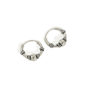 WMYH367 Bali Vintage S925 Sterling <strong>Silver</strong> Ball Bead Earrings <strong>Small</strong> Round <strong>Hoop</strong> for Wedding Party or Gift for Women Men or Girls - Product Image 1
