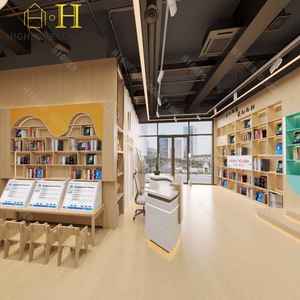 Bureau de réception d'information de bibliothèque de conception agréable de couleur marbre personnalisé lumière LED librairie comptoir avant meubles de librairie - Product Image 1