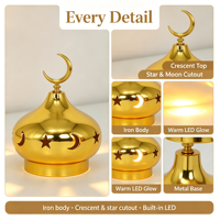 Lanterne à vent LED en fer électroplaqué couleur personnalisée, motif lune et étoile, style arabe, pour Ramadan/Eid, lumière d'ambiance de bureau, décoration de table à domicile