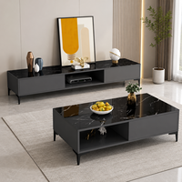 Meuble TV à Panneaux en Bois et Table Basse Modernes Minimalistes – Combinaison Luxe Léger pour Salon – Meuble Bas de Petite Taille