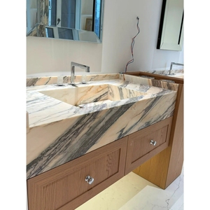 Newstar luxe Calacatta rose marbre salle de bain évier en bois massif armoire Design Rosa Aurora rose marbre vanité salle de bain vanité - Product Image 3