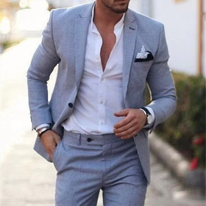 Costume en <span class=keywords><strong>lin</strong></span> <span class=keywords><strong>bleu</strong></span> <span class=keywords><strong>marine</strong></span> pour <span class=keywords><strong>homme</strong></span>, 2 pièces, coupe ajustée, <span class=keywords><strong>blazer</strong></span> et pantalon pour mariage et occasions décontractées - Product Image 1