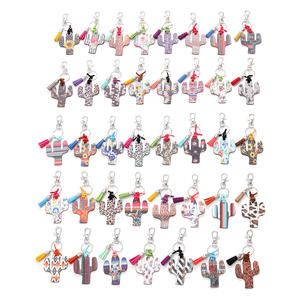 Style occidental <span class=keywords><strong>Cactus</strong></span> porte-clés personnalisé imprimé léopard fleur arc-en-ciel tournesol rayure imprimé Plaque en bois gland tentures - Product Image 3