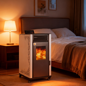 Chimenea de pellets de interior independiente de hierro fundido de diseño moderno con estufa de explosión caliente de Biomasa con control remoto - Product Image 6