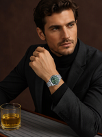 Montre de luxe RICECGO pour homme avec cadran motif palmier, texture feuille tropicale vert olive, lunette cannelée, montre-bracelet à quartz, Reloj Para Hombre