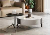 Ensemble de table basse ronde moderne italienne minimaliste pour salon, plateau en pierre blanche neige haute brillance de 6 mm, tiroirs