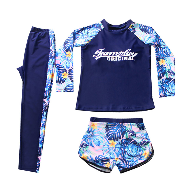 Kids UPF 50+ Rash Guard and Swimsuit Trunks Set Long sleeve Rash Guard Top and Pants and Shorts 3 pcs Set for Children