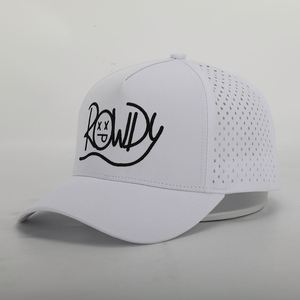 BSCI Usine Personnalisé 5 Panneau Blanc Découpé Au Laser Trous Broderie Logo Cuved Brim Papa Perforé Sports Casquettes De Baseball Chapeau - Product Image 2