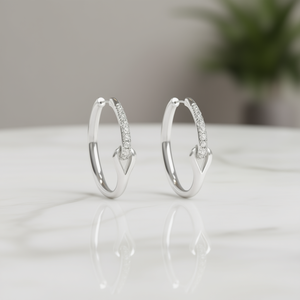 Pendientes de Aro Geométricos en Oro Blanco con Cristales Redondos en Canal, Joyería Clásica de Moda para Mujer - Product Image 2