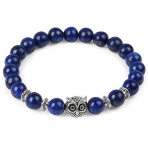 Pulsera de cuentas de ágata y piedra volcánica con dije de búho, de moda, venta al por mayor para regalos - Product Image 3