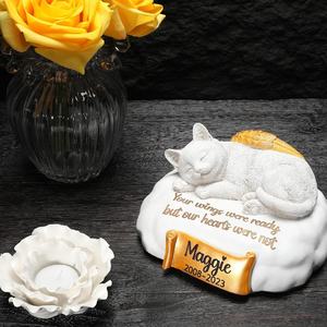 HENTOL <strong>Cat</strong> <strong>Urn</strong> with Angel Wings Made of Resin Engraving Your Pet's Name Date &amp; Quote - Product Image 5