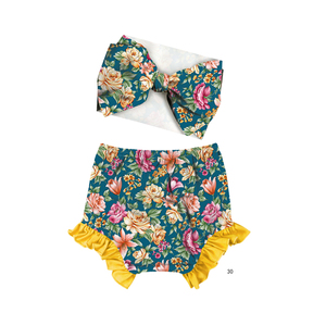 Conjunto de Pantalones Cortos con Volantes y Diadema de Turbante para Bebé Niña, con Estampado de Flores Vintage, Pantalones Cortos Elásticos para Bebés Recién Nacidos - Product Image 3