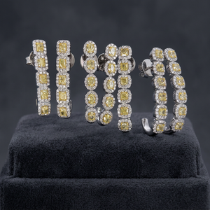 Pendientes de Oro Blanco de 14 Quilates con Corte Esmeralda, Diamantes Naturales Amarillos y Blancos, Diseño Bonito, Regalo de Compromiso, Boda y Fiesta, 1.08 Quilates - Product Image 1