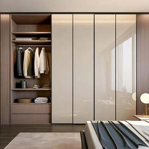 Armoire coulissante murale, porte en verre personnalisée pour chambre à coucher, armoires modernes en bois massif pour villa et bureau à domicile - Product Image 1