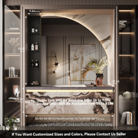 Meuble-lavabo de salle de bain moderne de luxe léger italien élégant avec double vasque, armoire miroir intelligente à double arche et plan de travail en pierre frittée