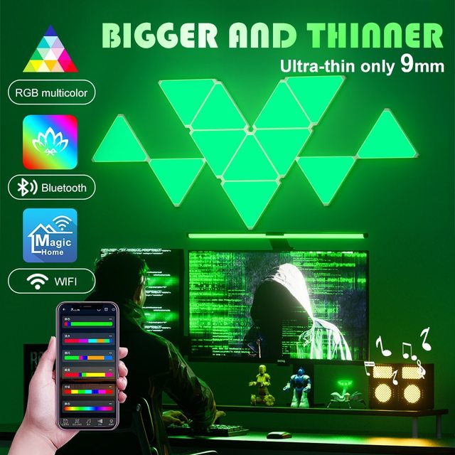Smart LED Panel with Rhythm-Syncing Music Quantum Light Triangular Modular Wall Light Gaming Ambient Light Sconce Night Light