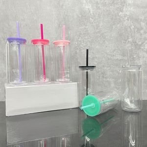 16oz Inner 20oz Outer Snow Globe Plastic Can with Pre-drilled Hole and Silicone Plug <b>clear</b> for UV DTF Wraps - Product Image 2