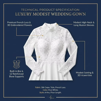 Robe de mariée musulmane de luxe modeste à col montant, manches longues, appliques en dentelle, traîne de 150 cm, robe de bal, robe de mariée islamique