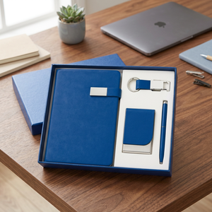 Ensemble cadeau d'affaires en cuir PU bleu : carnet, stylo, porte-clés, porte-cartes - Product Image 5