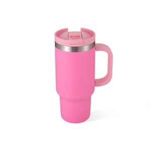 Yellow Stainless Steel Tumbler with Light Blue Lid and Handle Vacuum Insulated Travel <b>Mug</b> Minimalist Design 24 Hour <b>Thermal</b> Perf - Product Image 2