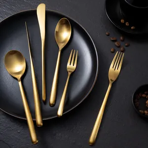 最新优雅皇家耐用设计餐具不锈钢餐具套装抛光缎面金304餐具银器器皿
