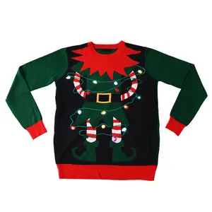 中国工場カスタム大人醜いクリスマスセーターメーカーLEDライト付き