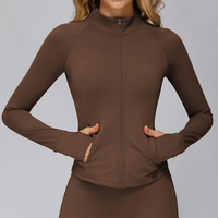 Vente en gros usine : Vestes de course et d'entraînement athlétiques pour femmes, entièrement zippées, avec poches zippées et passe-pouces, haut de yoga