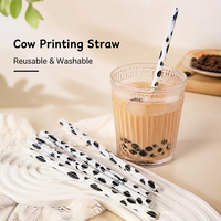 Pailles réutilisables écologiques à motif vache noir et blanc, sans BPA, certifiées LFGB, accessoires de bar en plastique lavables pour fêtes