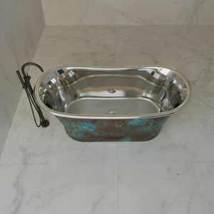 Bañera de Acero Inoxidable con Base Recta, Acabado Exterior con Pátina Envejecida, Hecha a Mano, Independiente - Product Image 4