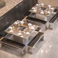 Design moderne, ensemble de chaises de table pour marmites chaudes pour barbecue en acier inoxydable et en bois pour restaurants sans fumée