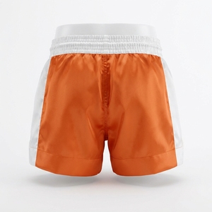 Shorts MMA en polyester orange imprimés sur mesure pour hommes, pour Muay Thai et boxe, avec panneaux latéraux blancs, taille élastique extensible - Product Image 3