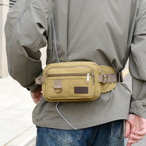 Men's Chest Bag Canvas Multi Function Large Capacity Waist Bag For Commuting Crossbody Single Shoulder Bag Khaki Black Army - Product Image 4