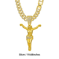 Collier chaîne maille cubaine Miami plaqué or 14 carats pour homme, avec pendentif chrétien 3D Jésus en strass, symbole de foi religieuse