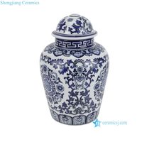 Lampe de table en céramique DS-RXCM20-A, style chinoiserie bleu et blanc, avec abat-jour en lin