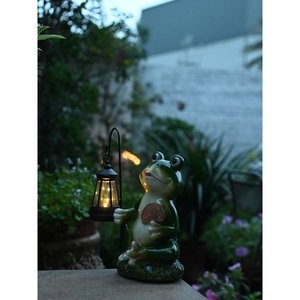 Porte-encens en résine en forme de grenouille pour l'extérieur, lampe solaire sur pied, style campagnard, décoration de jardin - Product Image 5