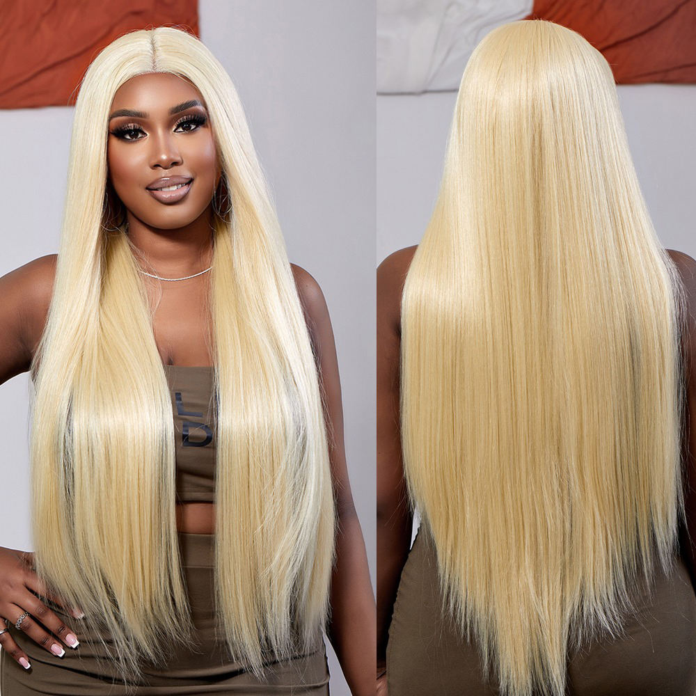 Factory Fast Delivery Japan Silk Long Honey Blonde Color Lace Front Wigs  Brazilian Natural Straight Hair Frontal Synthetic Wig