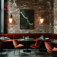 Ensemble de meubles pour café, restaurant, chaises de salle à manger en velours orange, canapé assorti et table ronde en marbre