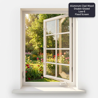 Ventana Abatible de Madera Revestida de Aluminio Penjoy, Doble Acristalamiento, Vidrio Templado Low-E, Pantalla Fija, Rotura de Puente Térmico, Ahorro de Energía