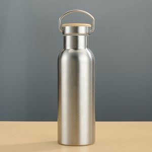 Bouteille d'eau en acier inoxydable de grande taille pour le camping, avec poignée et couvercle en bambou, anti-fuite - Product Image 2