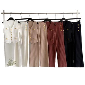 Conjunto de Dos Piezas de Punto para Mujer, Top de Verano sin Mangas <span class=keywords><strong>con</strong></span> Cuello en V, Corte Ajustado y Pantalones Casuales Ajustados, <span class=keywords><strong>Estilo</strong></span> Elegante de Alta Gama 2026 - Product Image 6