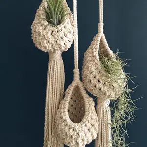 Nordic Tapestry Macrame Hanging Planter für Luft pflanzen Tillandsia Halter Hand gewebtes Seil Blumen korb für böhmische Wohnkultur