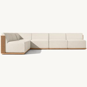 أريكة خارجية معيارية على شكل حرف L لغرفة المعيشة ، أريكة مقعد الحب ، صالة خارجية من الخشب - Product Image 3