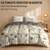 Ensemble de couette d'hiver réversible à imprimé floral, 3 pièces, vente en gros directe d'usine, impression numérique personnalisée, couette moelleuse et chaude