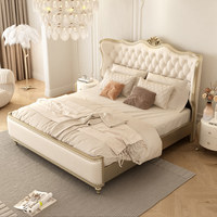 Lit mural double en bois massif de style européen avec tissu et cuir, espace de rangement, design moderne minimaliste personnalisable pour chambre principale