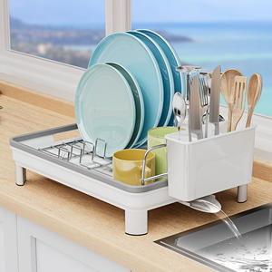 배수 보드 보관 홀더가있는 다기능 조정 가능한 주방 접시 보관 랙 주방 접시 주최자 - Product Image 5