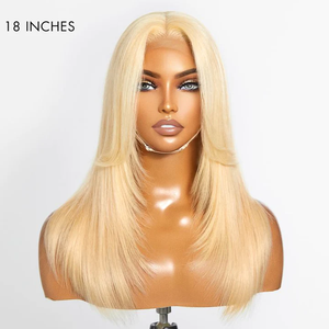 Cortina rubia flequillo corte en capas HD 13x4 13x6 peluca Frontal <span class=keywords><strong>de</strong></span> encaje cabello humano crudo 5x5 pelucas <span class=keywords><strong>de</strong></span> cabello <span class=keywords><strong>de</strong></span> cierre bebé prearrancado - Product Image 4