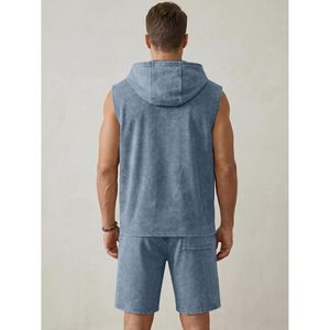 Conjunto de Sudadera sin Mangas y Pantalones Cortos para Hombre FOXA, Ropa Deportiva de Algodón Lavado al Ácido, Traje Deportivo Informal para Hombre - Product Image 6